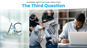 An image with the "Learner Motivation Analysis: The Third Question" and 3 images. The left an image of the articles company logo, the middle a team of people working, and the right image of a single man working